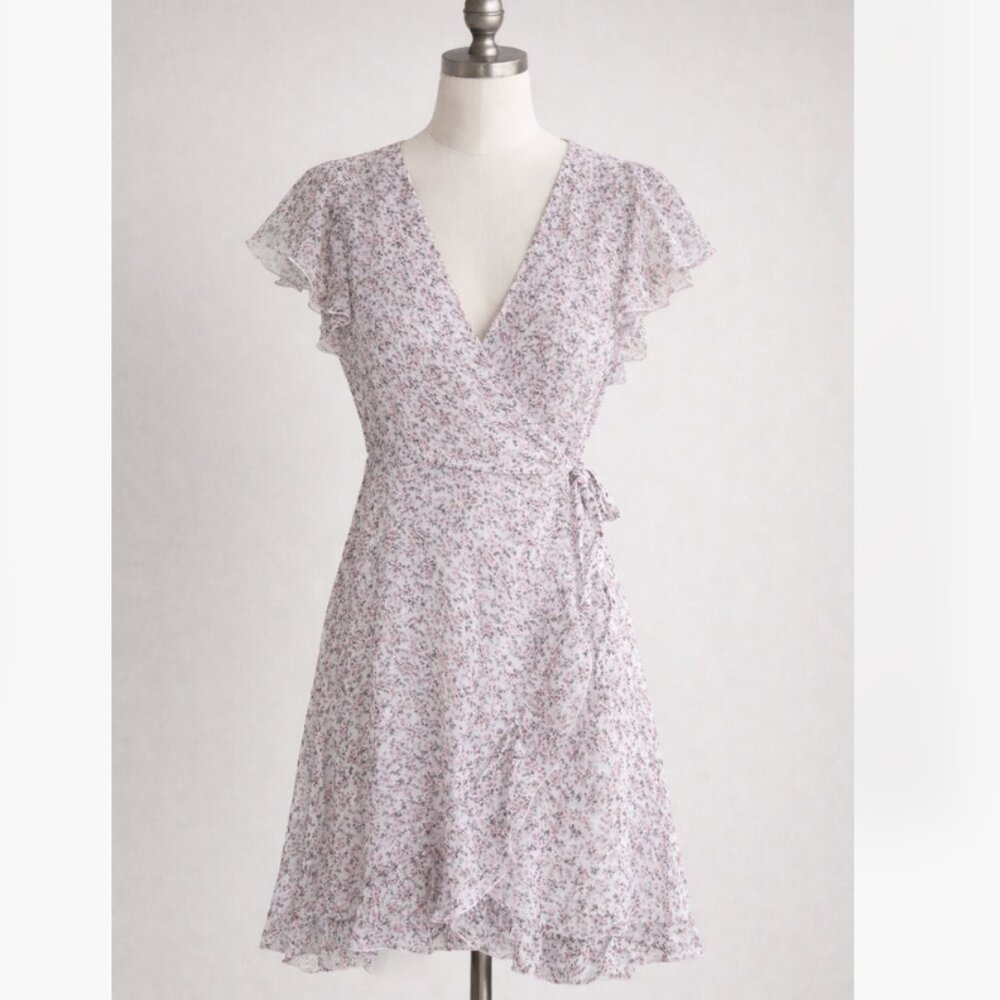 Wilfred | Lawn Wrap Mini Dress | Pink Floral Chiffon Ruffle | Size M | Aritzia - Picture 1 of 5